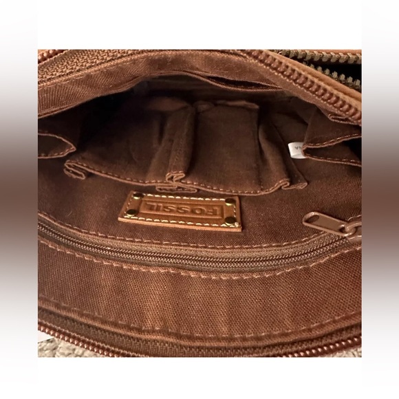 Fossil Brown crossbody bag leather Vintage Double Zip Flap Travel Purse Magnetic - Picture 12 of 15